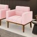 Poltrona Decorativa Karen Pés Fixo em Madeira Castanho Suede Rosa Bebê G19 - Gran Belo