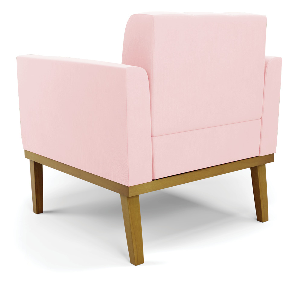 Poltrona Decorativa Karen Pés Fixo em Madeira Castanho Suede Rosa Bebê G19 - Gran Belo