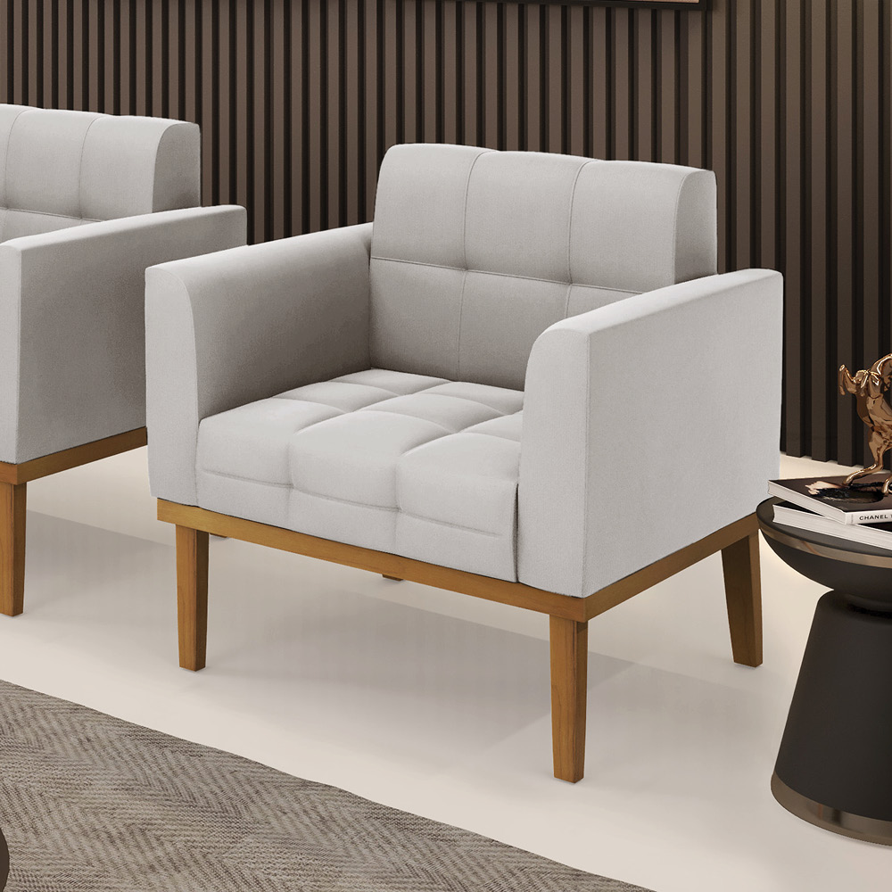 Poltrona Decorativa Karen Pés Fixo em Madeira Castanho Veludo Cinza G19 - Gran Belo