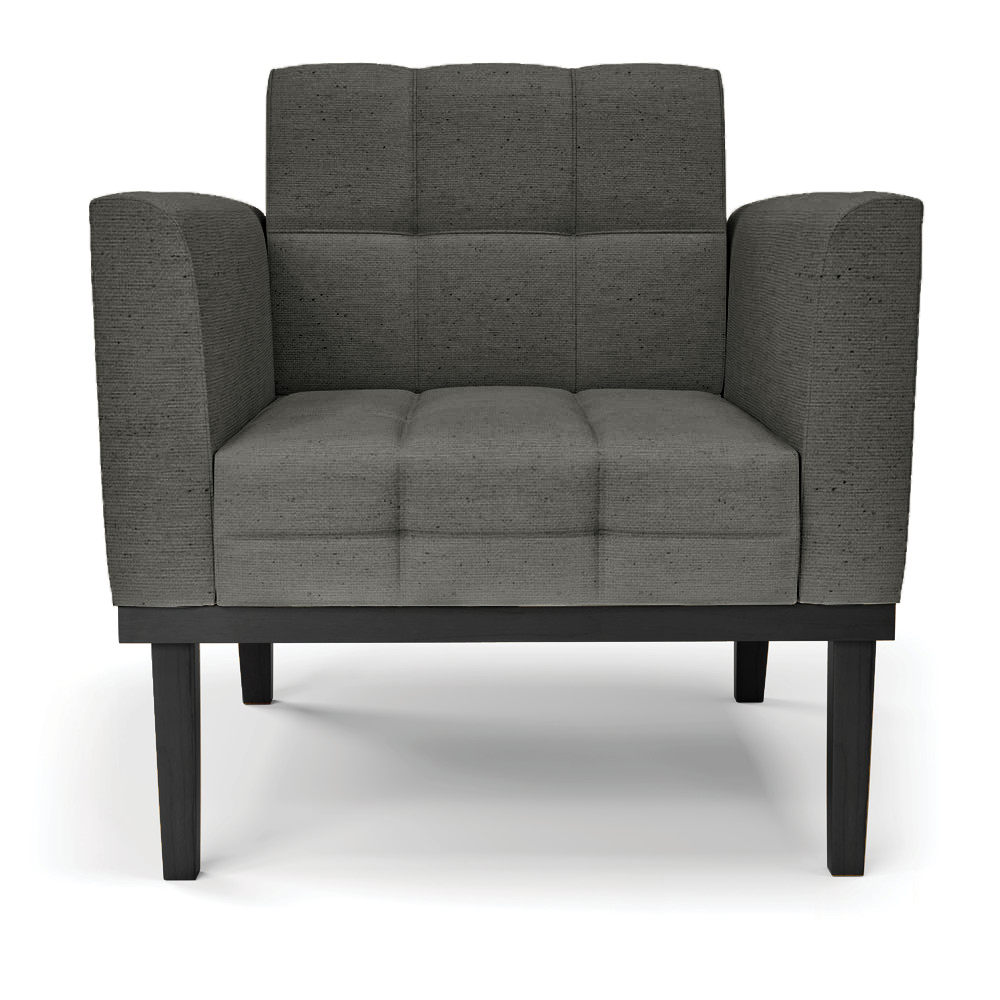 Poltrona Decorativa Karen Pés Fixo em Madeira Preto Linho Cinza Mesclado G19 - Gran Belo