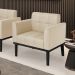 Poltrona Decorativa Karen Pés Fixo em Madeira Preto PU Bege G19 - Gran Belo