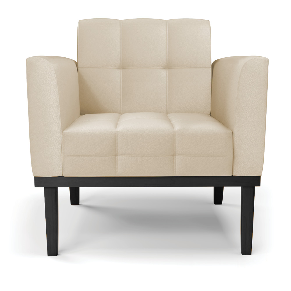 Poltrona Decorativa Karen Pés Fixo em Madeira Preto PU Bege G19 - Gran Belo