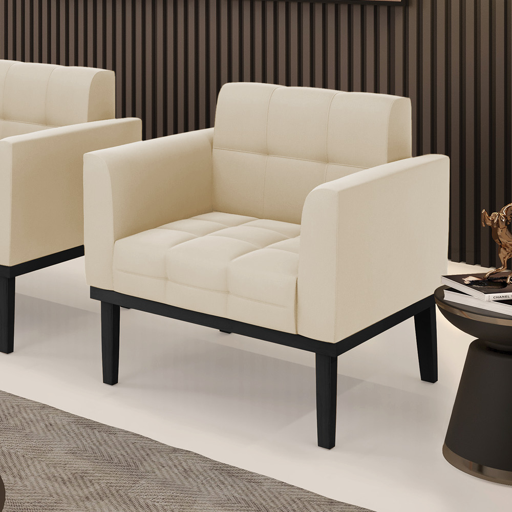 Poltrona Decorativa Karen Pés Fixo em Madeira Preto Suede Bege G19 - Gran Belo