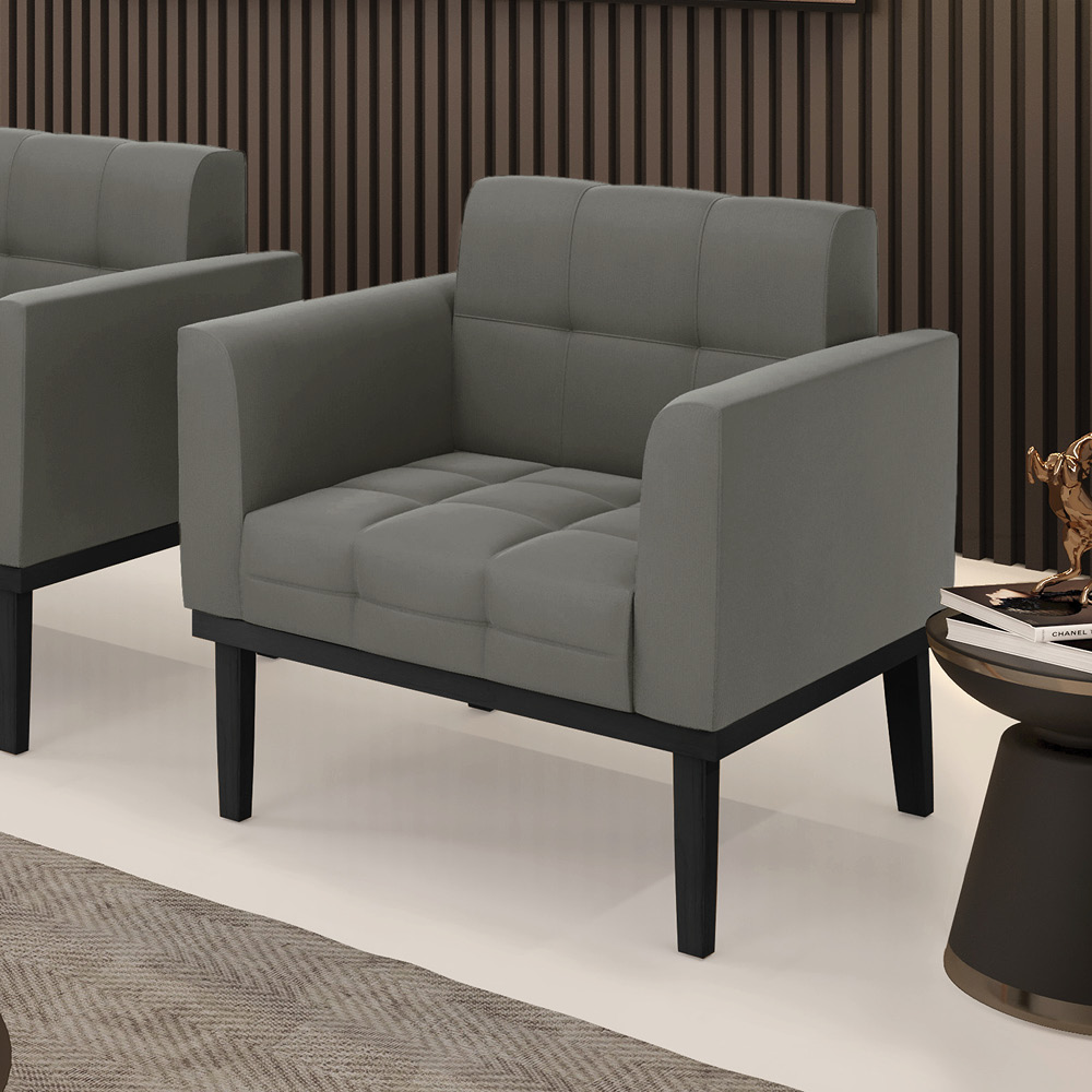 Poltrona Decorativa Karen Pés Fixo em Madeira Preto Suede Grafite G19 - Gran Belo