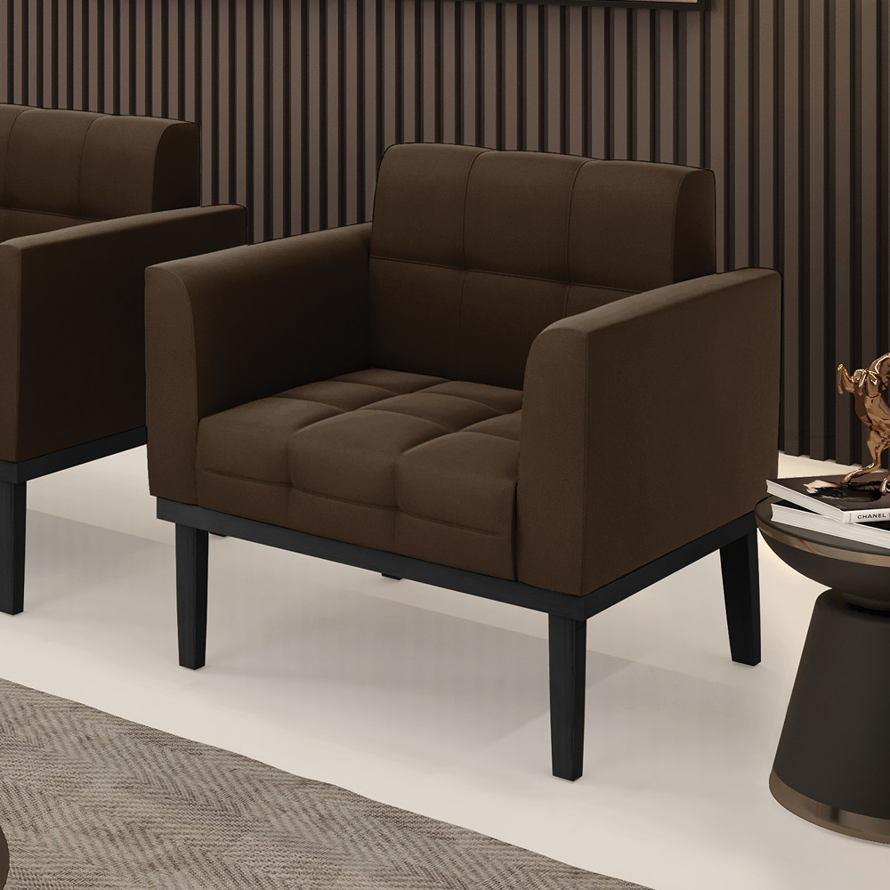 Poltrona Decorativa Karen Pés Fixo em Madeira Preto Suede Marrom 19 - Gran Belo