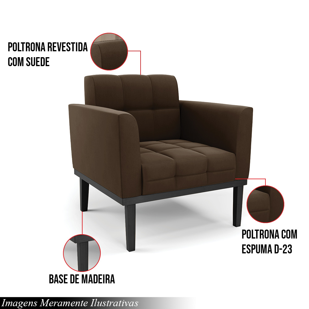 Poltrona Decorativa Karen Pés Fixo em Madeira Preto Suede Marrom 19 - Gran Belo