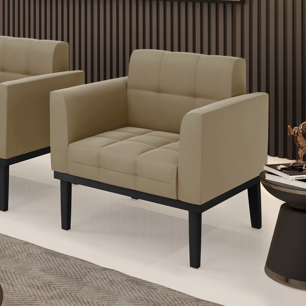 Poltrona Decorativa Karen Pés Fixo em Madeira Preto Suede Nude G19 - Gran Belo