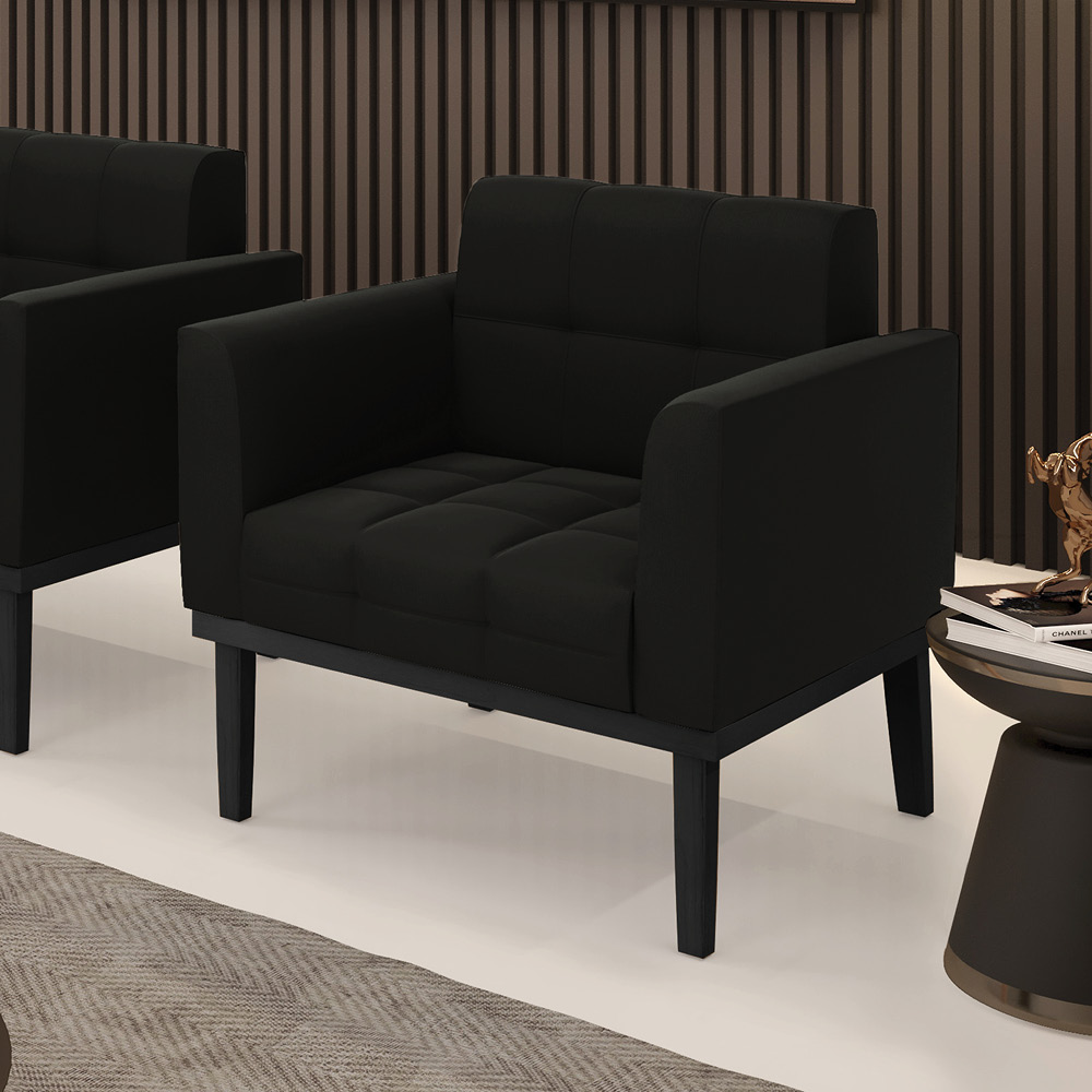 Poltrona Decorativa Karen Pés Fixo em Madeira Preto Suede Preto G19 - Gran Belo