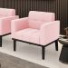Poltrona Decorativa Karen Pés Fixo em Madeira Preto Suede Rosa Bebê G19 - Gran Belo