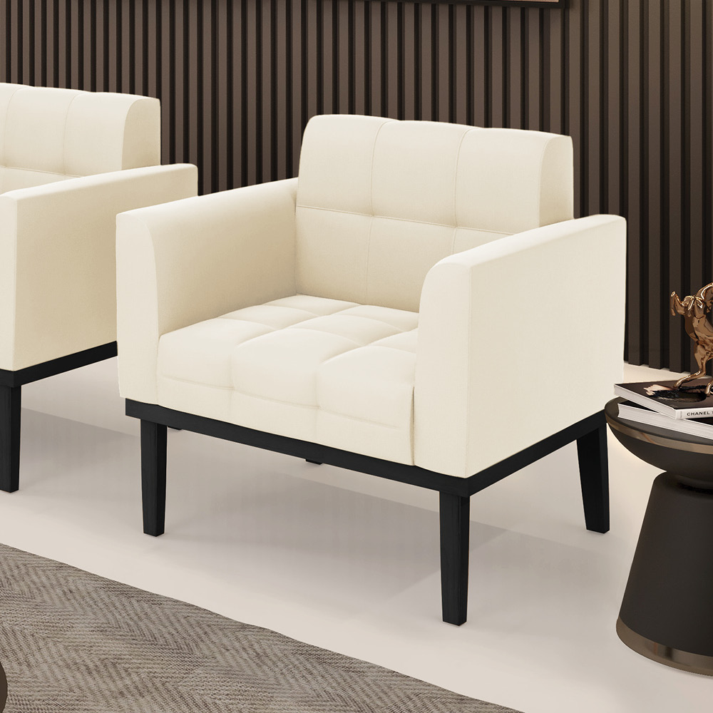 Poltrona Decorativa Karen Pés Fixo em Madeira Preto Veludo Bege G19 - Gran Belo