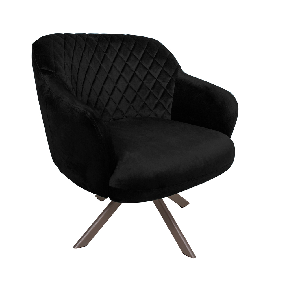 Poltrona Decorativa Kitana Pés Champagne Giratório Veludo Preto G15 - Gran Belo