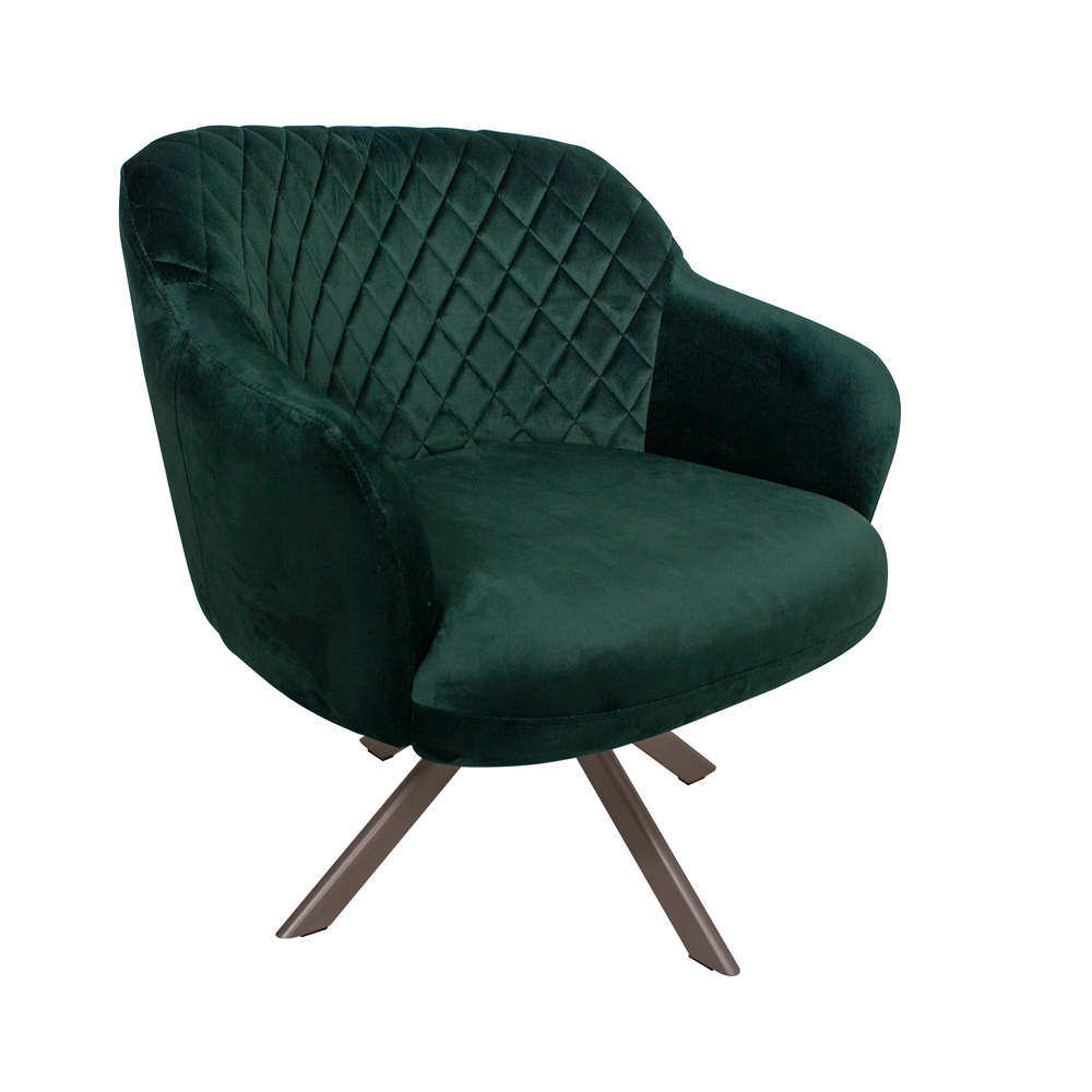 Poltrona Decorativa Kitana Pés Champagne Giratório Veludo Verde G15 - Gran Belo