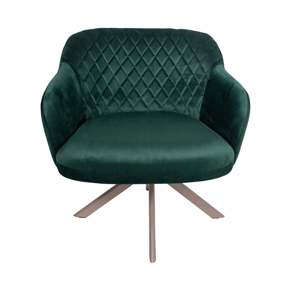 Poltrona Decorativa Kitana Pés Champagne Giratório Veludo Verde G15 - Gran Belo