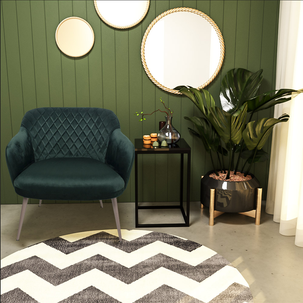 Poltrona Decorativa Kitana Pés Champagne Palito Veludo Verde G15 - Gran Belo