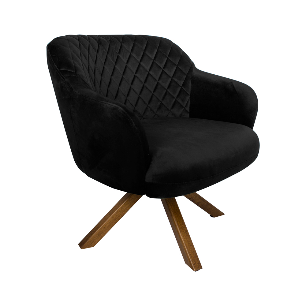 Poltrona Decorativa Kitana Pés Madeira Giratório Veludo Preto G15 - Gran Belo