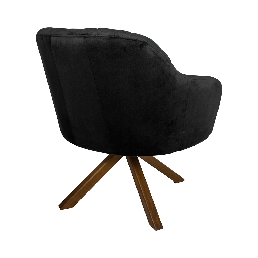 Poltrona Decorativa Kitana Pés Madeira Giratório Veludo Preto G15 - Gran Belo