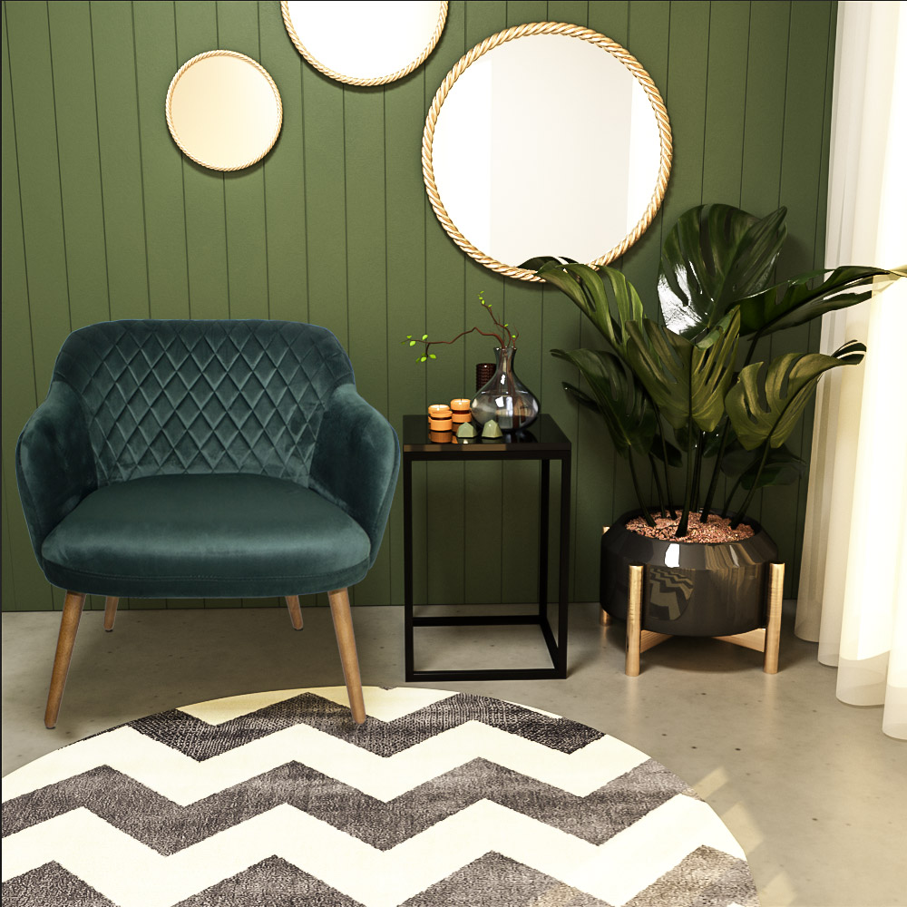 Poltrona Decorativa Kitana Pés Madeira Palito Veludo Verde G15 - Gran Belo
