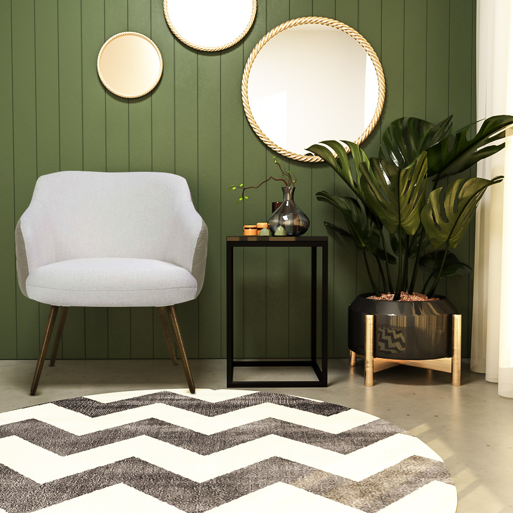 Poltrona Decorativa Kitana Pés Palito PU Sintético/Linho Bege/Branco - Gran Belo
