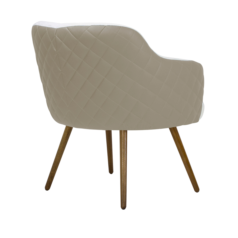 Poltrona Decorativa Kitana Pés Palito PU Sintético/Linho Bege/Branco - Gran Belo