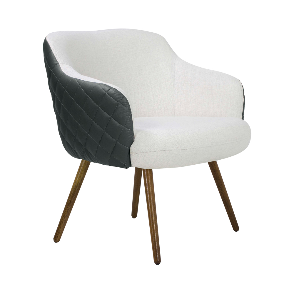Poltrona Decorativa Kitana Pés Palito PU Sintético/Linho Cinza/Branco G15 - Gran Belo