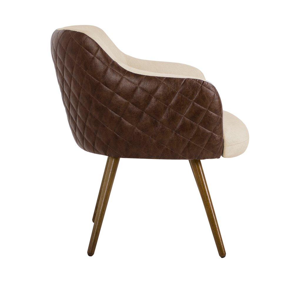 Poltrona Decorativa Kitana Pés Palito PU Sintético/Linho Marrom/Bege - Gran Belo