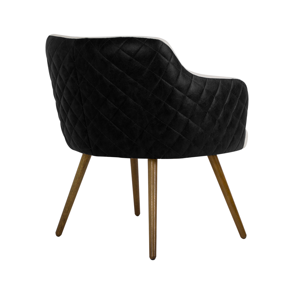 Poltrona Decorativa Kitana Pés Palito PU Sintético/Linho Preto/Areia G15 - Gran Belo
