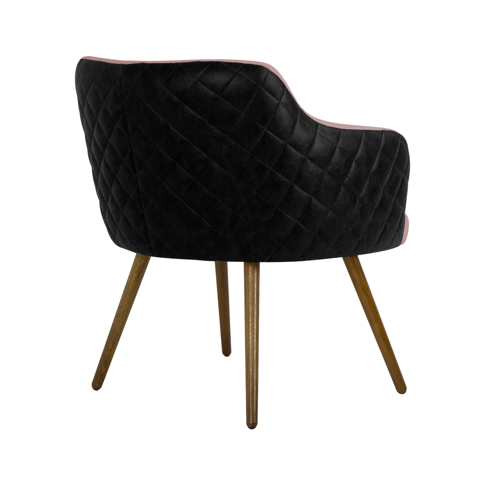 Poltrona Decorativa Kitana Pés Palito PU Sintético/Linho Preto/Rosa G15 - Gran Belo