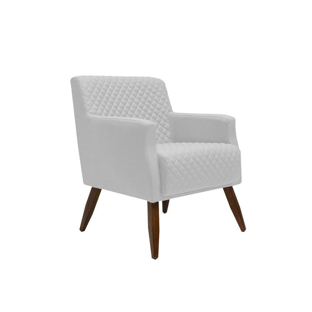 Poltrona Decorativa Nagoya Pés Madeira PU Sintético Branco - Gran Belo