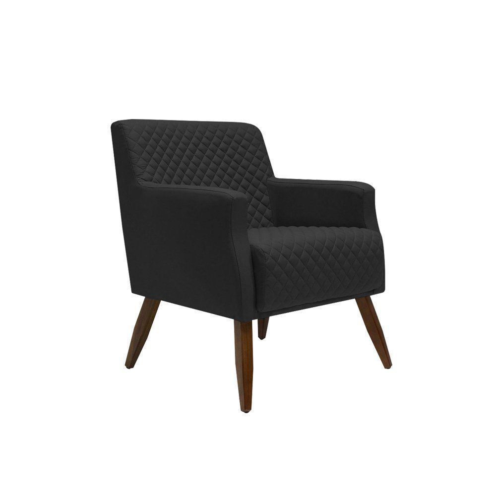 Poltrona Decorativa Nagoya Pés Madeira PU Sintético Preto G15 - Gran Belo