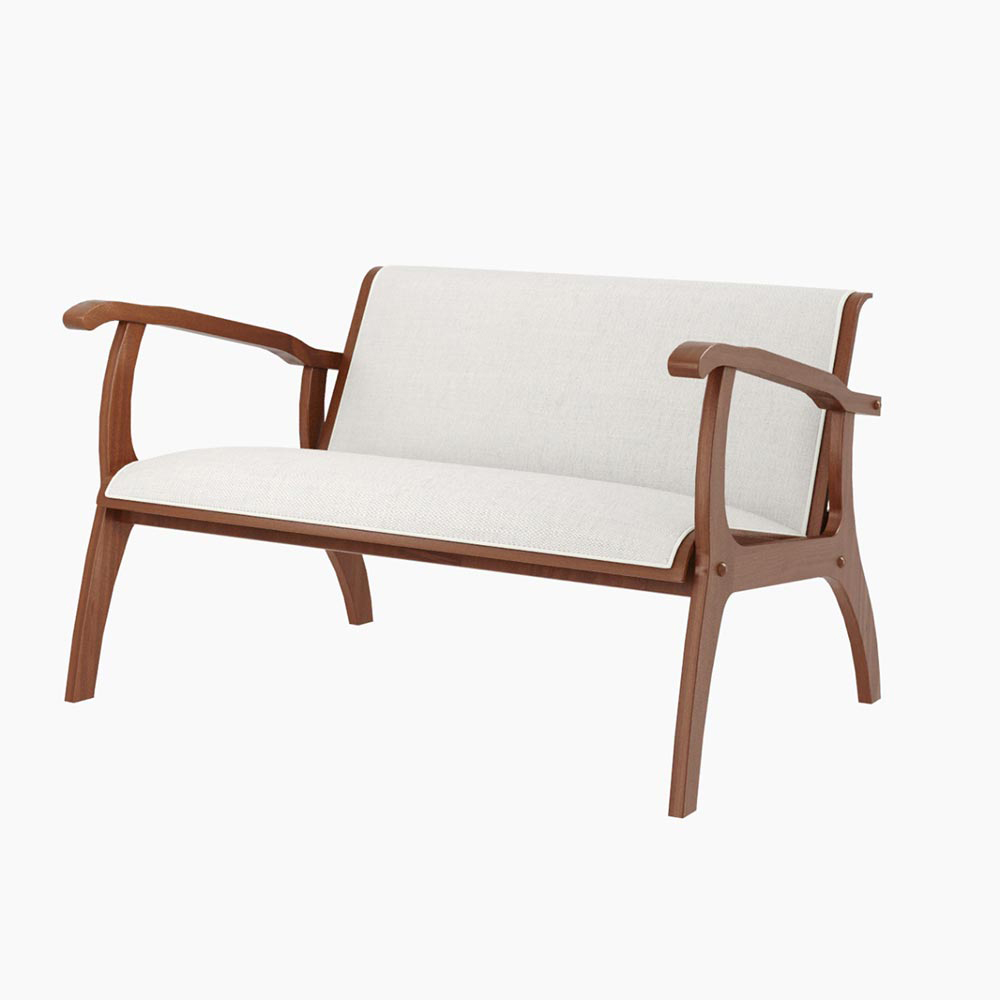 Poltrona Decorativa Namoradeira Pedri Linho Off White/Imbuia G42 - Gran Belo