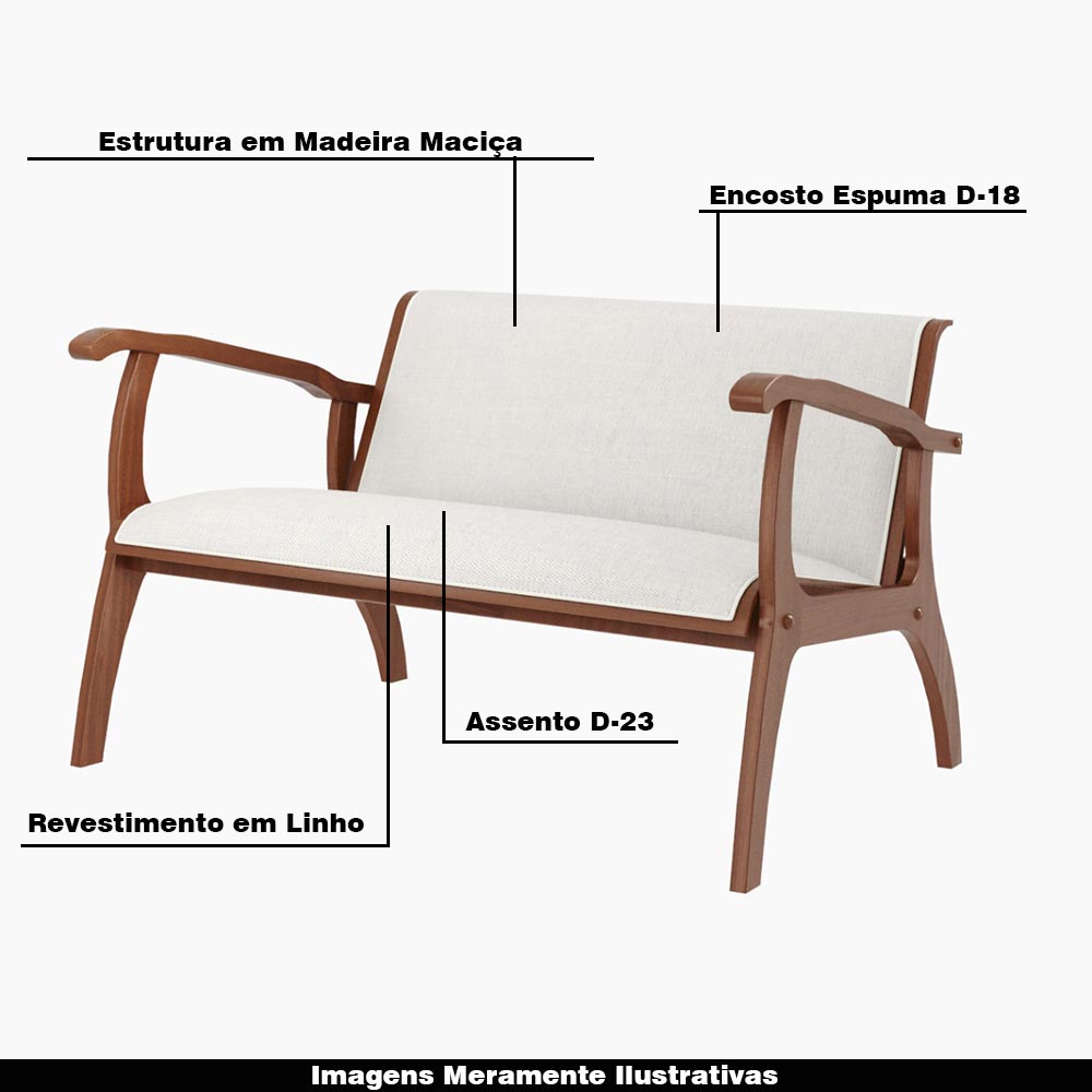 Poltrona Decorativa Namoradeira Pedri Linho Off White/Imbuia G42 - Gran Belo
