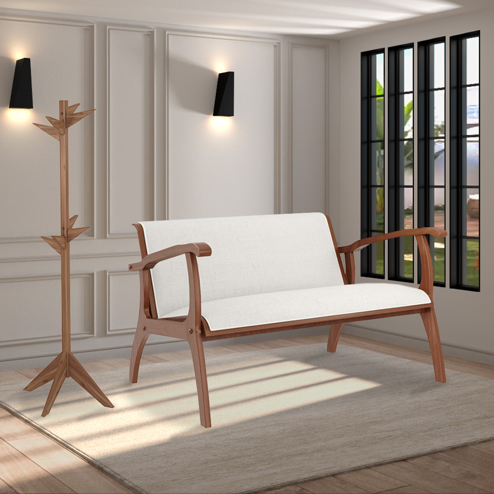 Poltrona Decorativa Namoradeira Pedri Linho Off White/Imbuia G42 - Gran Belo
