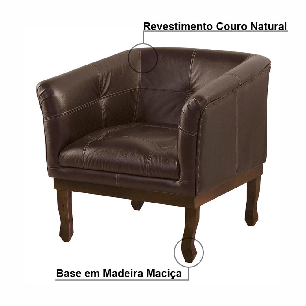Poltrona Decorativa Noah Couro Conhaque - Gran Belo