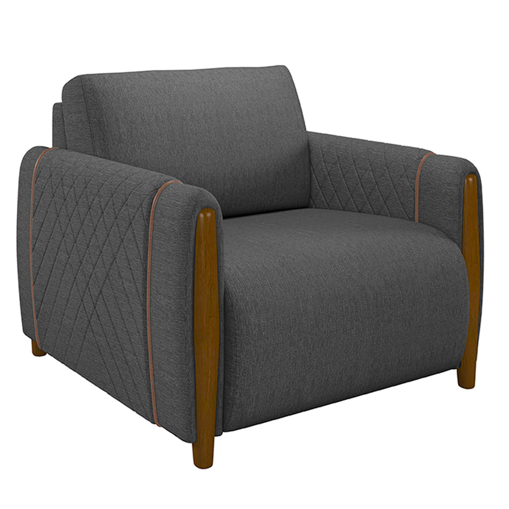 Poltrona Decorativa Pés Madeira Maceió Linho Chumbo G45 - Gran Belo