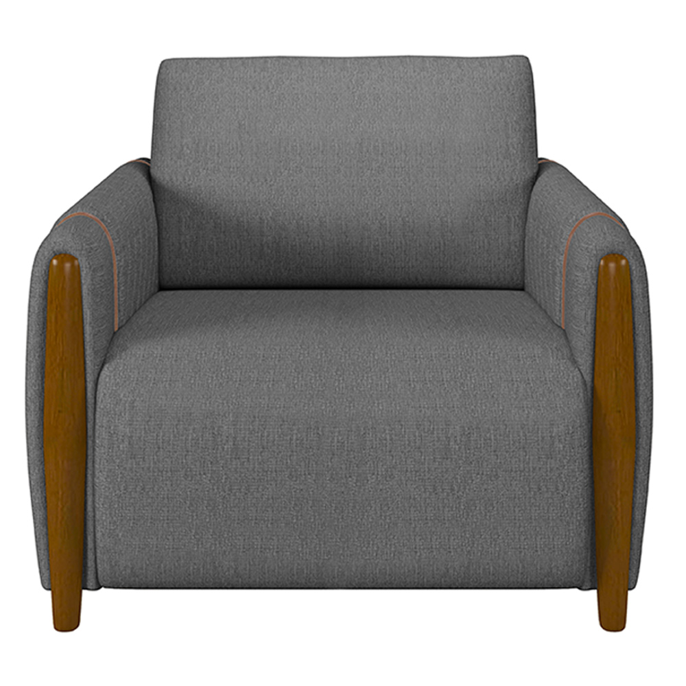 Poltrona Decorativa Pés Madeira Maceió Linho Chumbo G45 - Gran Belo