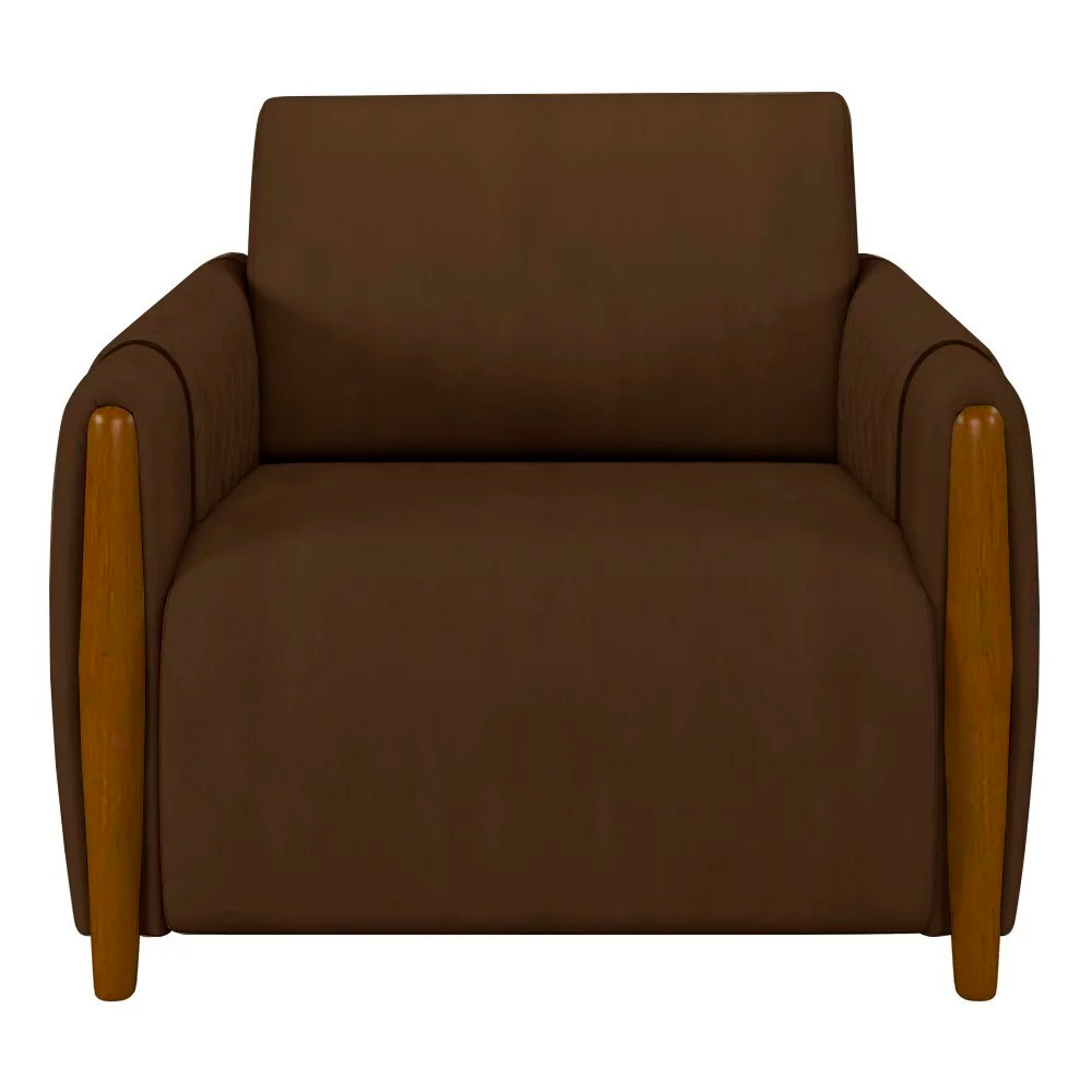 Poltrona Decorativa Pés Madeira Maceió Veludo Marrom G45 - Gran Belo