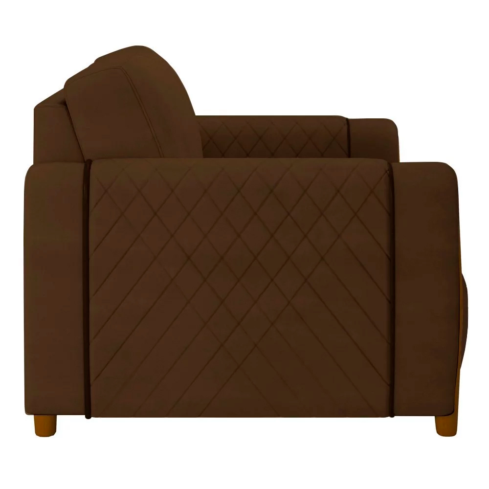Poltrona Decorativa Pés Madeira Maceió Veludo Marrom G45 - Gran Belo