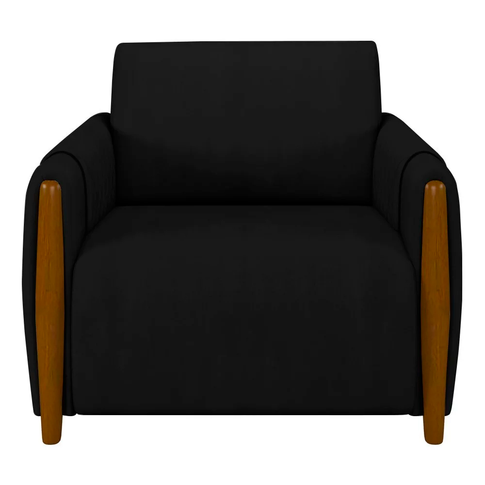 Poltrona Decorativa Pés Madeira Maceió Veludo Preto G45 - Gran Belo