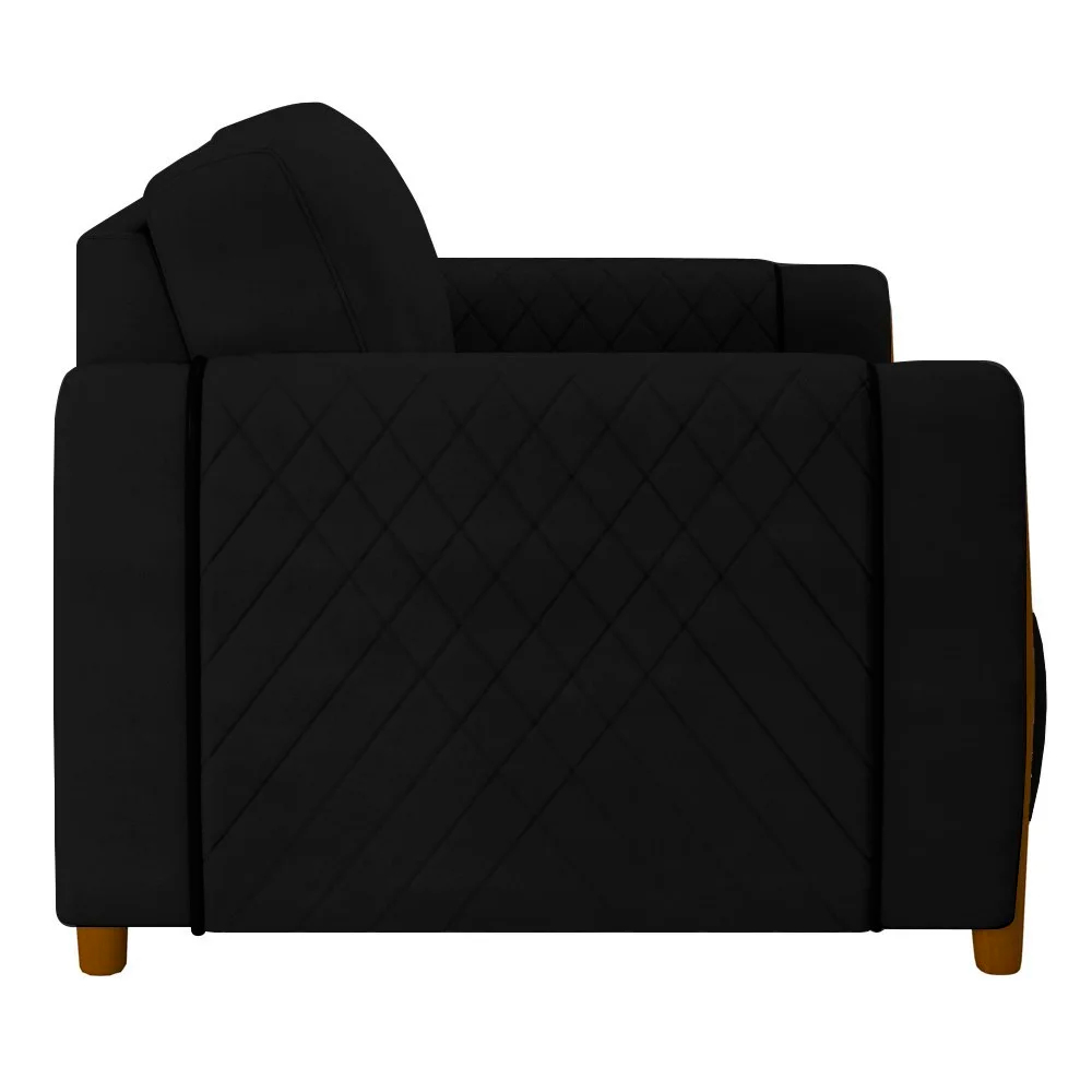 Poltrona Decorativa Pés Madeira Maceió Veludo Preto G45 - Gran Belo