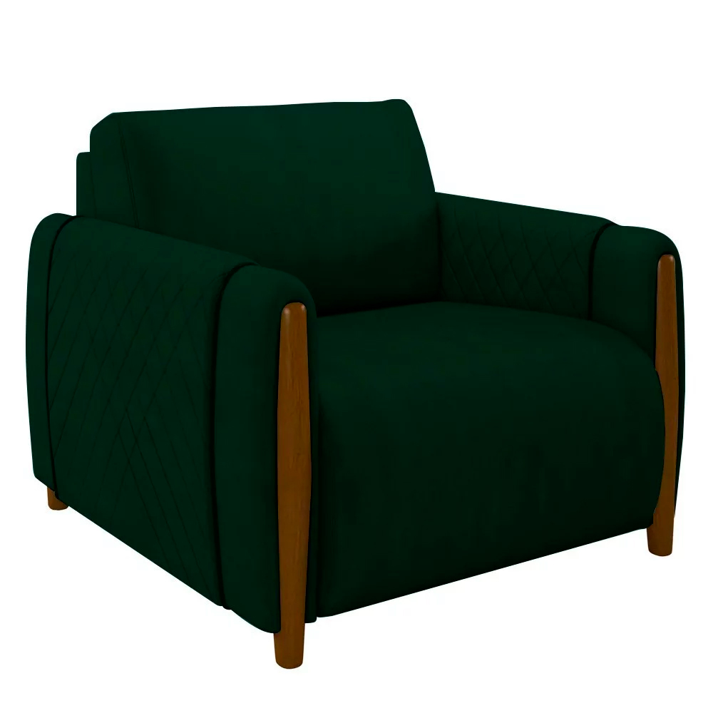 Poltrona Decorativa Pés Madeira Maceió Veludo Verde G45 - Gran Belo