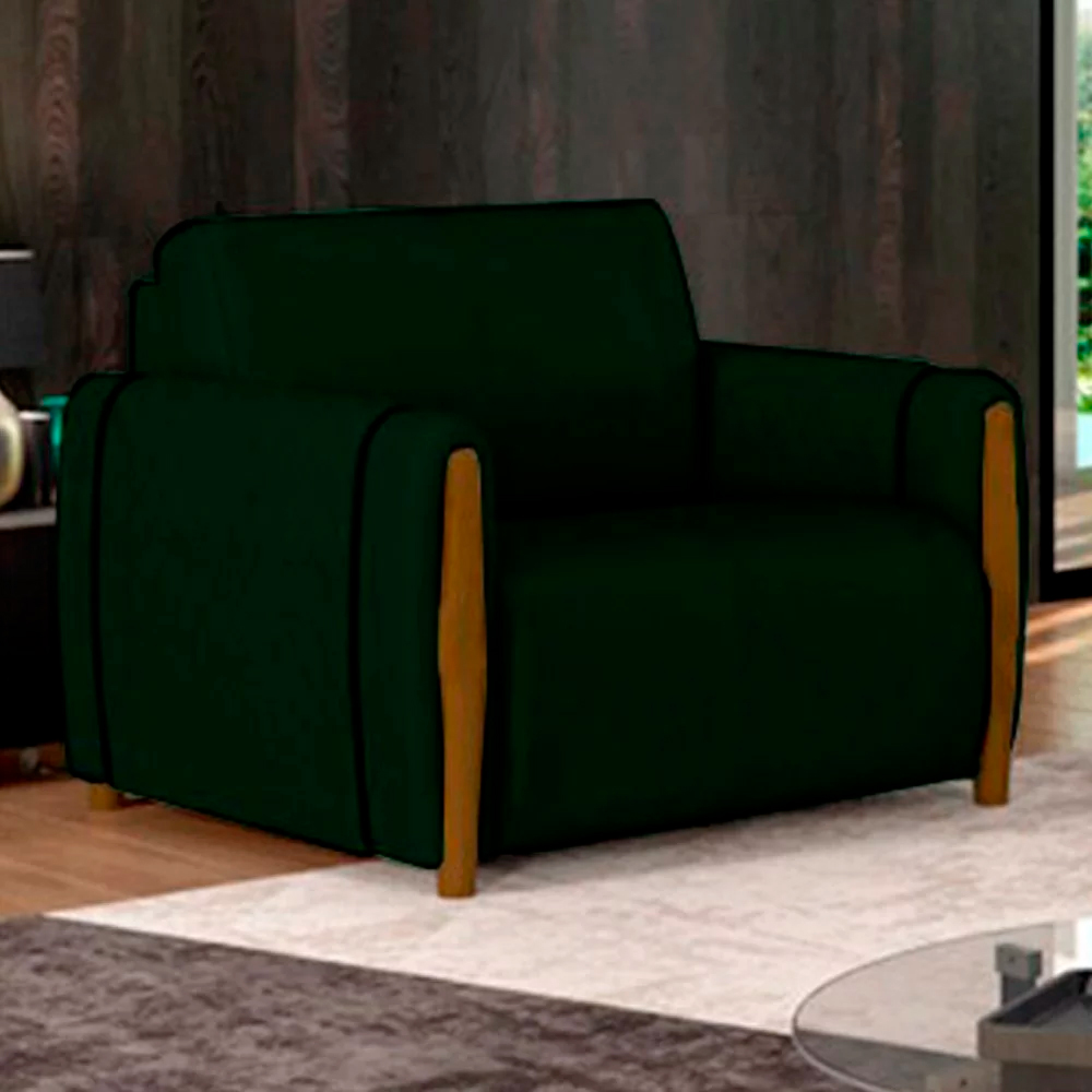 Poltrona Decorativa Pés Madeira Maceió Veludo Verde G45 - Gran Belo