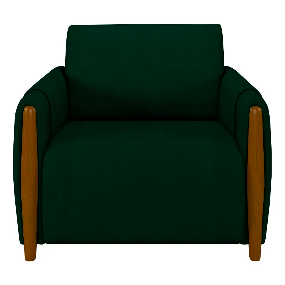 Poltrona Decorativa Pés Madeira Maceió Veludo Verde G45 - Gran Belo