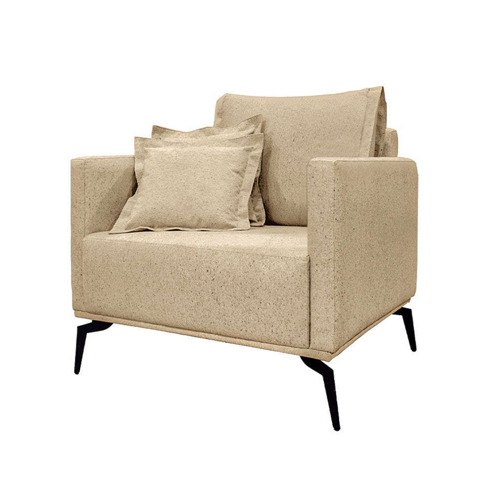 Poltrona Decorativa Pés em Aço Stagno Linho Bege G63 - Gran Belo