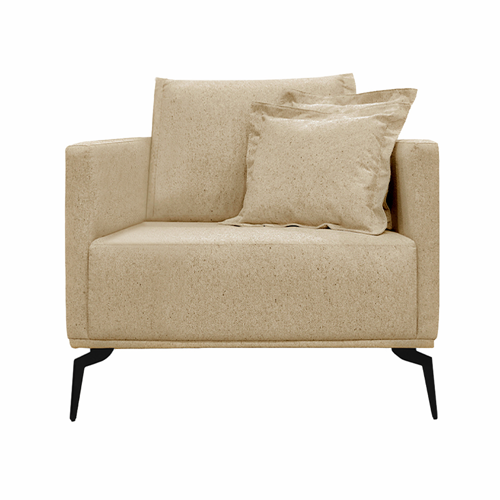 Poltrona Decorativa Pés em Aço Stagno Linho Bege G63 - Gran Belo