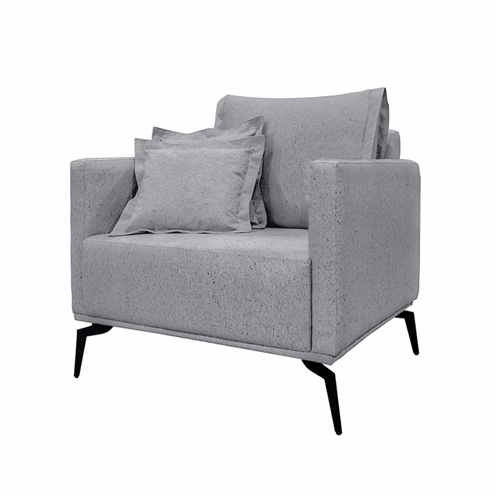 Poltrona Decorativa Pés em Aço Stagno Linho Cinza G63 - Gran Belo