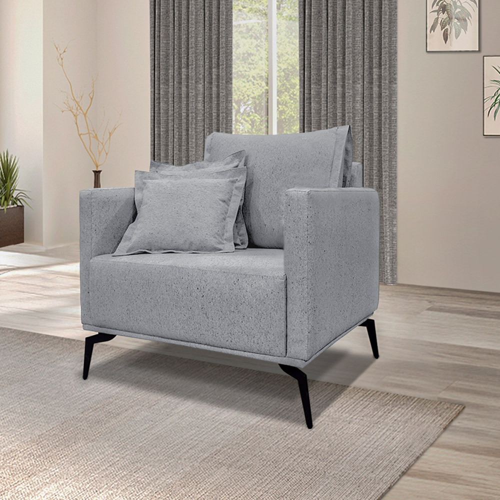 Poltrona Decorativa Pés em Aço Stagno Linho Cinza G63 - Gran Belo