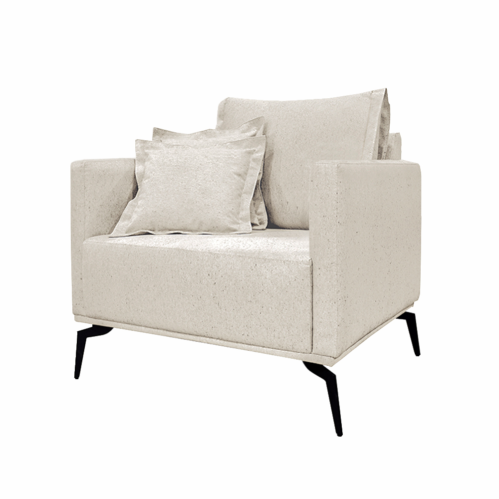 Poltrona Decorativa Pés em Aço Stagno Linho Off White Rústico G63 - Gran Belo