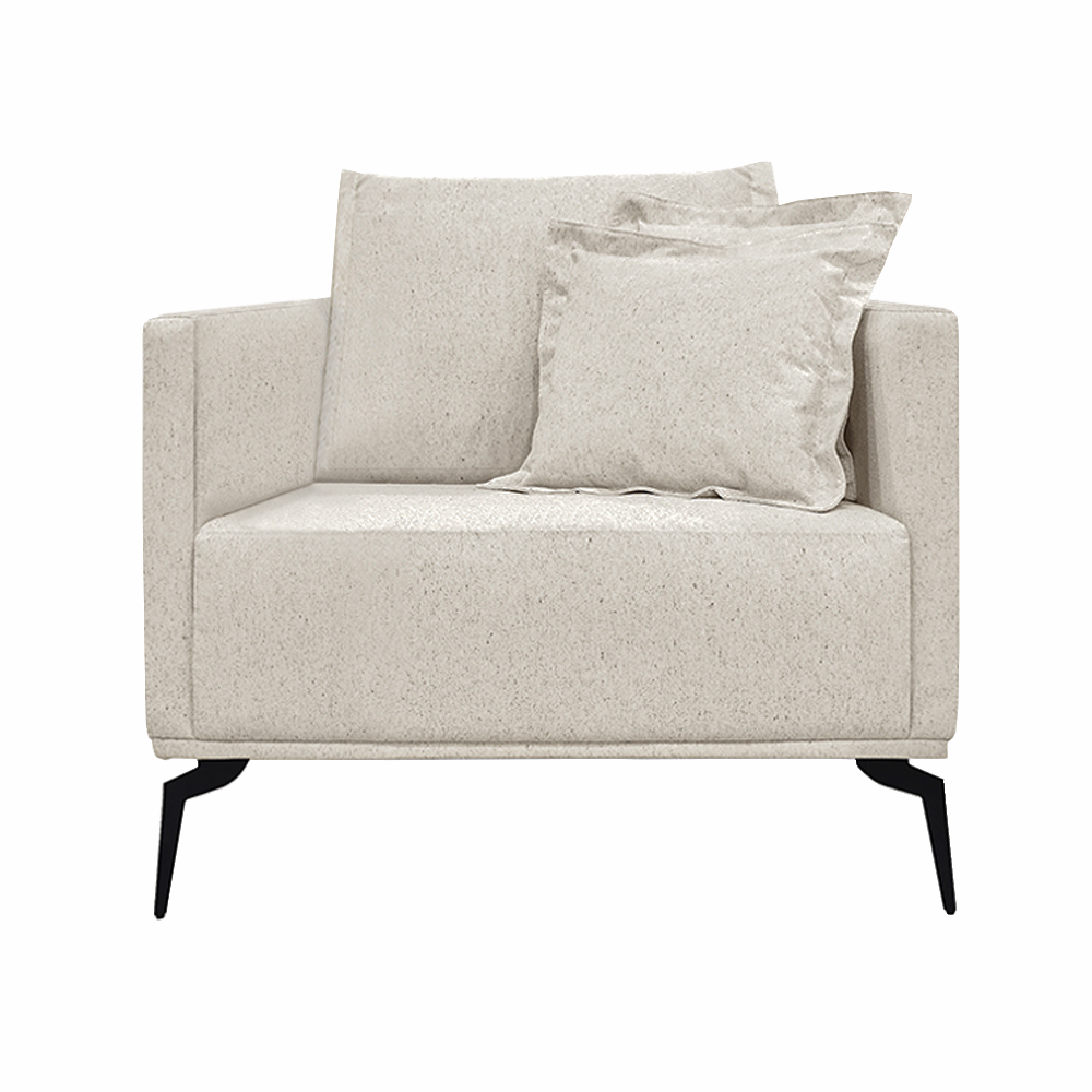 Poltrona Decorativa Pés em Aço Stagno Linho Off White Rústico G63 - Gran Belo
