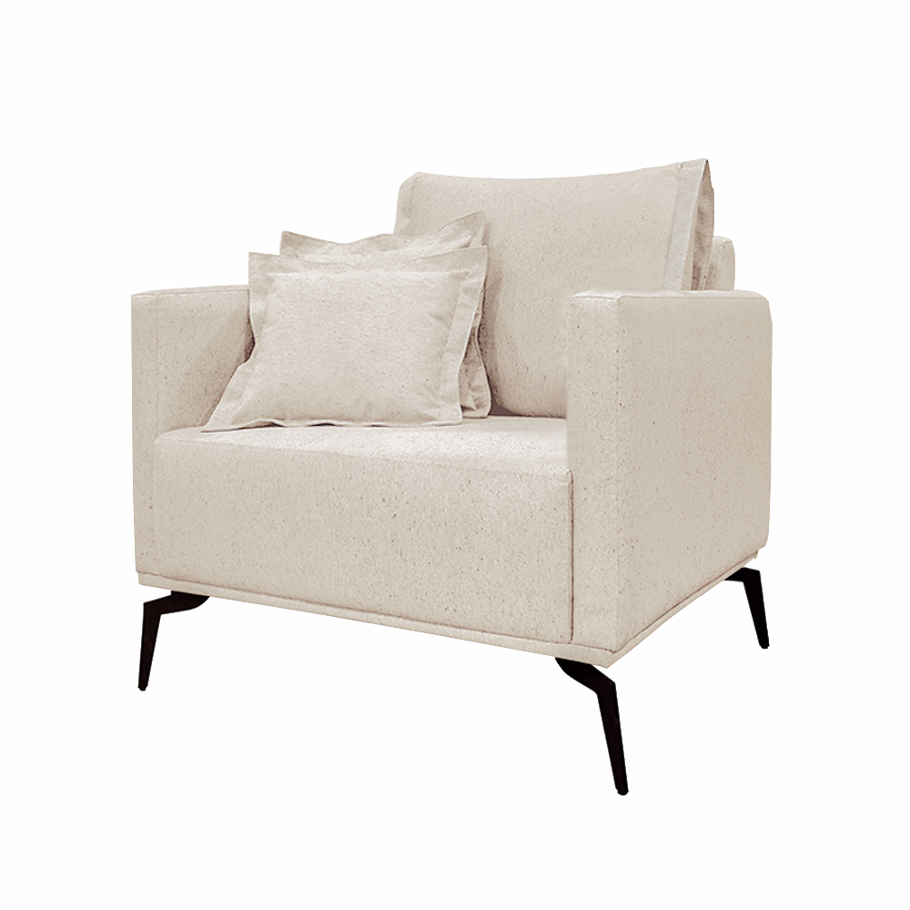 Poltrona Decorativa Pés em Aço Stagno Linho Pérola G63 - Gran Belo