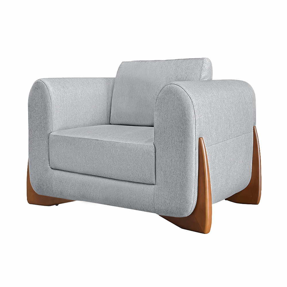 Poltrona Decorativa Pés em Madeira Buzz Linho Cinza Rustico G63 - Gran Belo